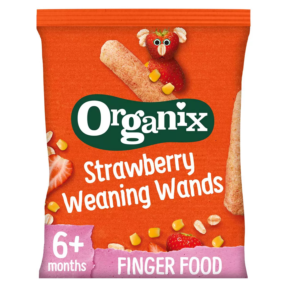 Organix Strawberry Weaning Wands Organic Baby Puffs 25g 6 months+