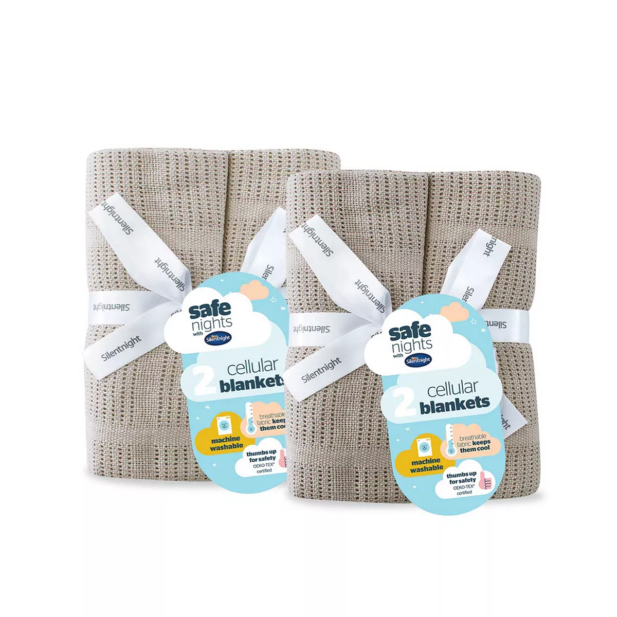 Silentnight Safe Nights Cellular Blanket - Natural & Grey - 4 Pack