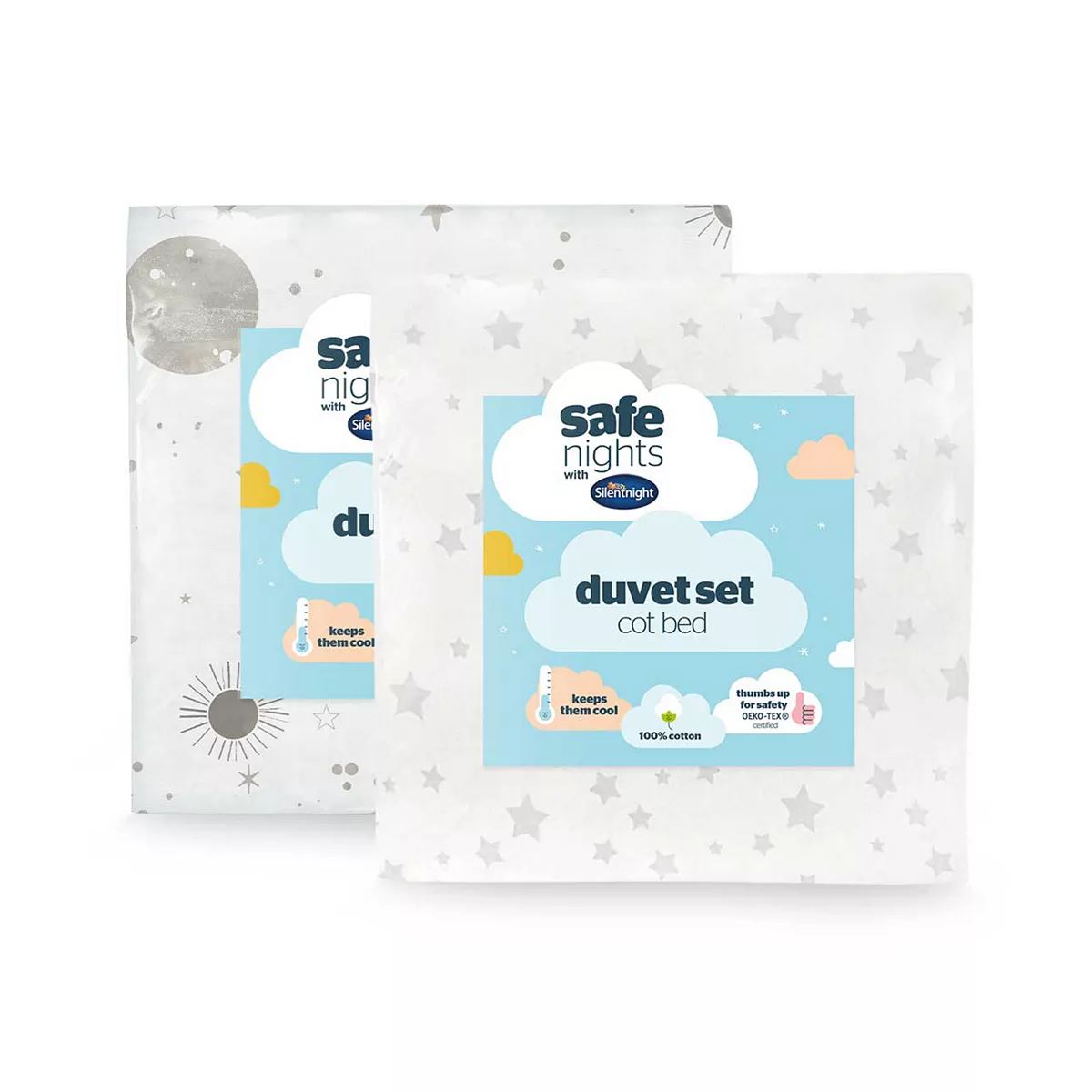 Silentnight Safe Nights Duvet Cover Set - Celestial & Grey Star - 2 Pack