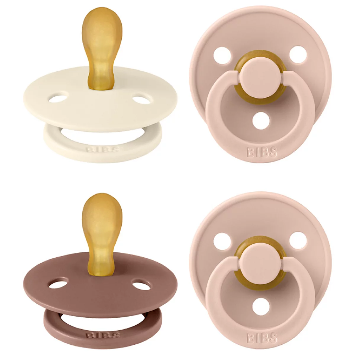 BIBS Soothers - Blush Mix - Size 1 - Symmetrical Latex Nipple - 4 Pack