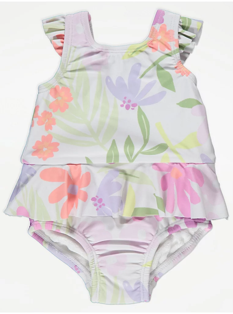White Tropical Floral Nappy Swimsuit