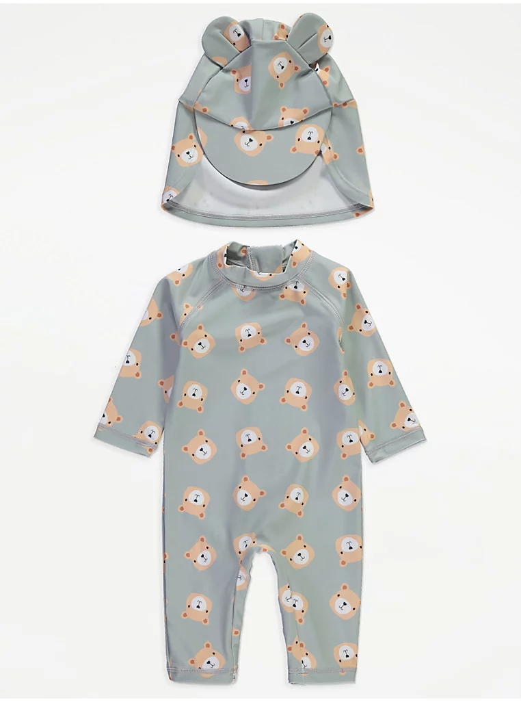 Green Teddy Bear Sun Protection Rashsuit and Hat