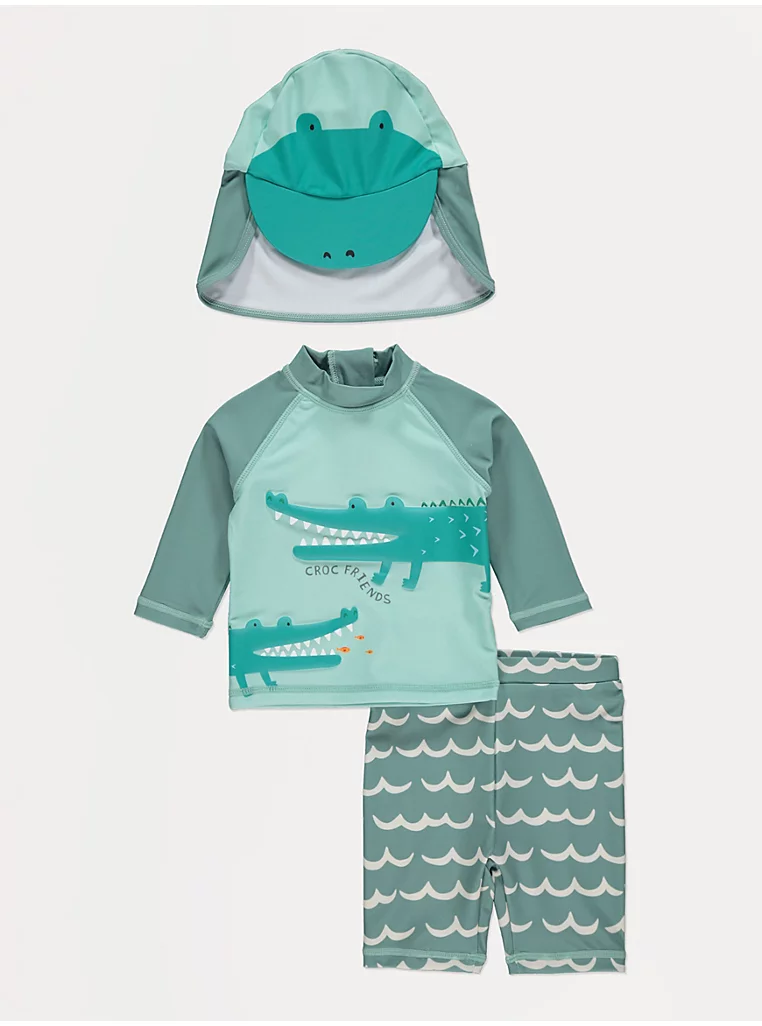 Green Crocodile Sun Protection 3pc Swim Set