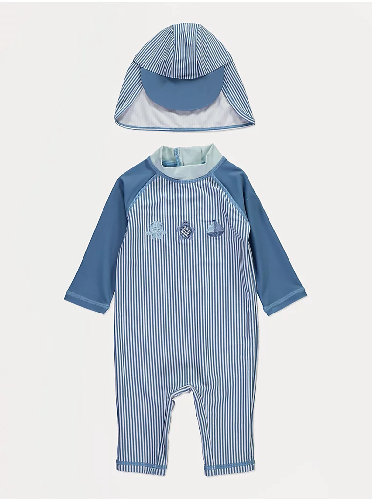 Blue Striped Sun Protection Rashsuit and Hat