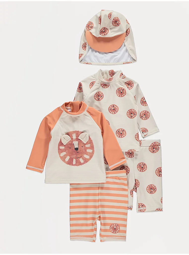Lion Striped Sun Protection 5pc Swim Set