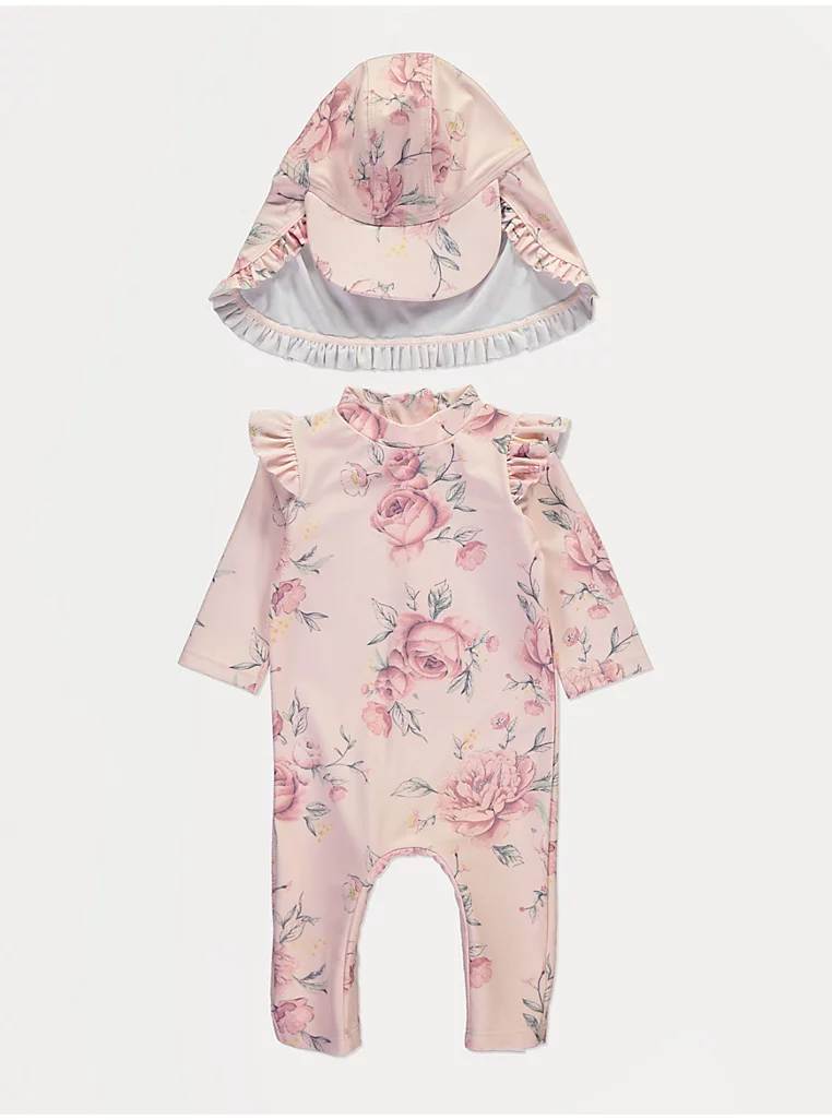 Pink Floral Sun Protection Rashsuit and Hat