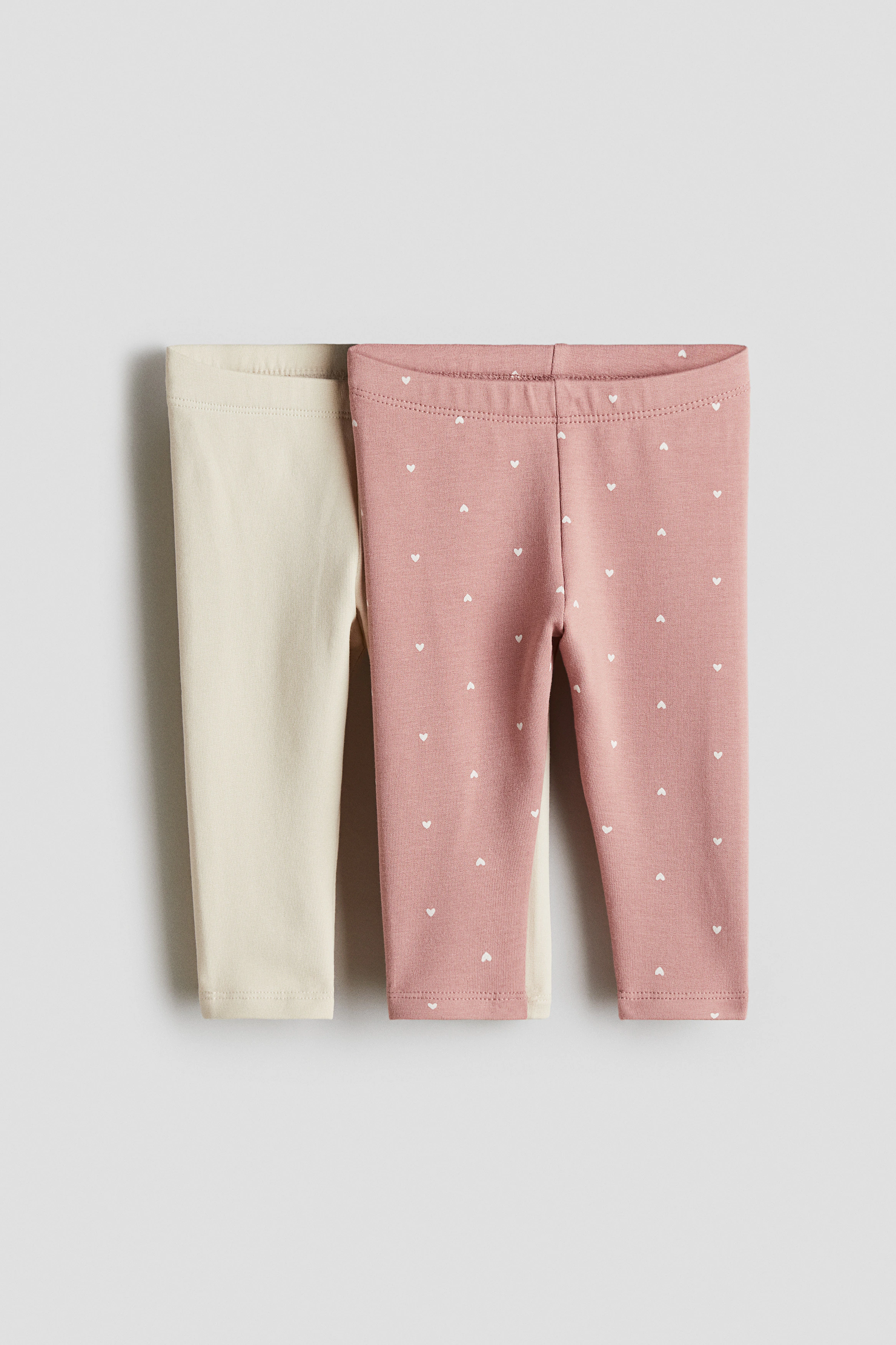 2-pack cotton leggings with brushed inside — Dusty pink/Hearts