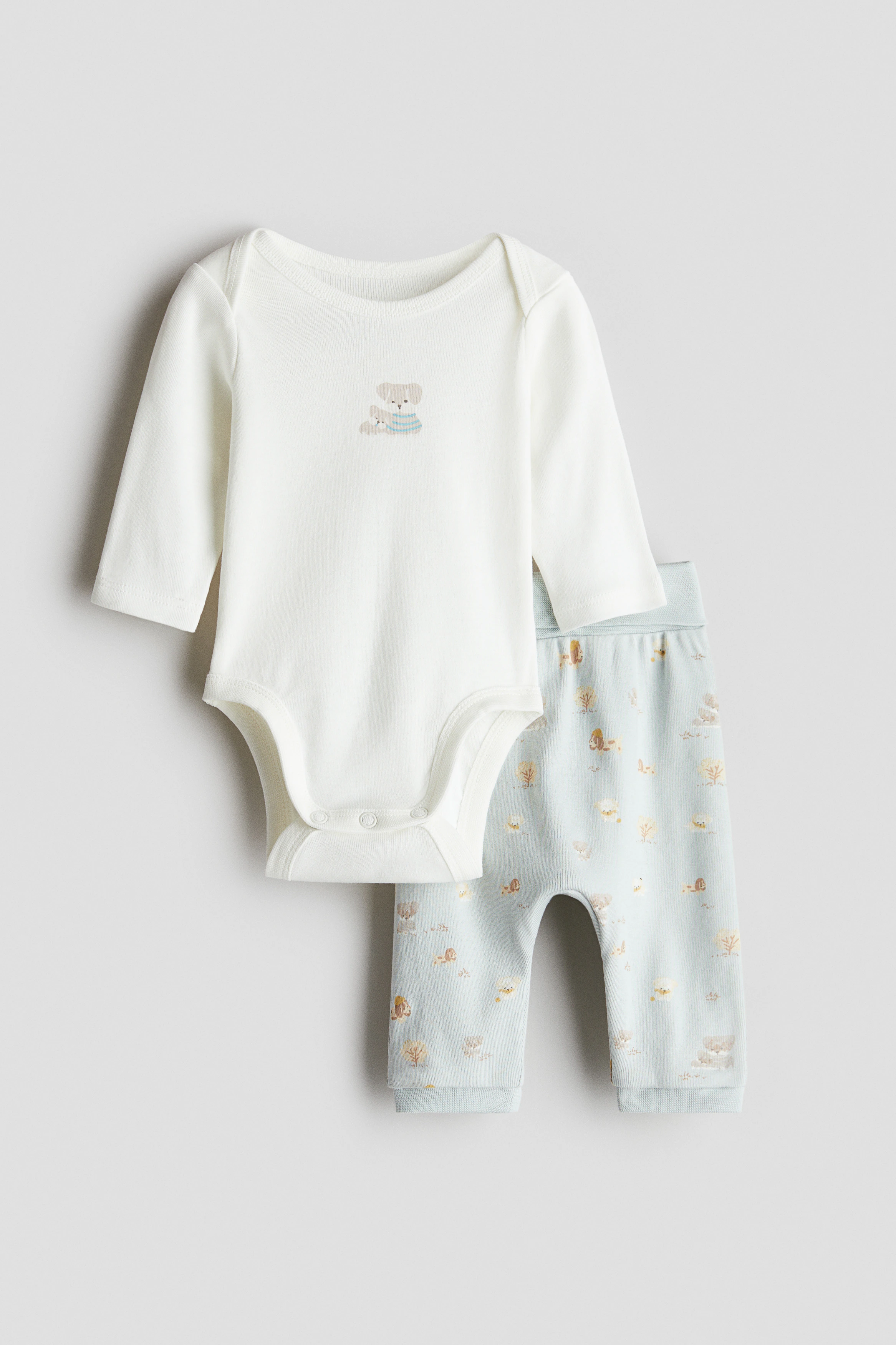 2-piece cotton set — White/Puppies