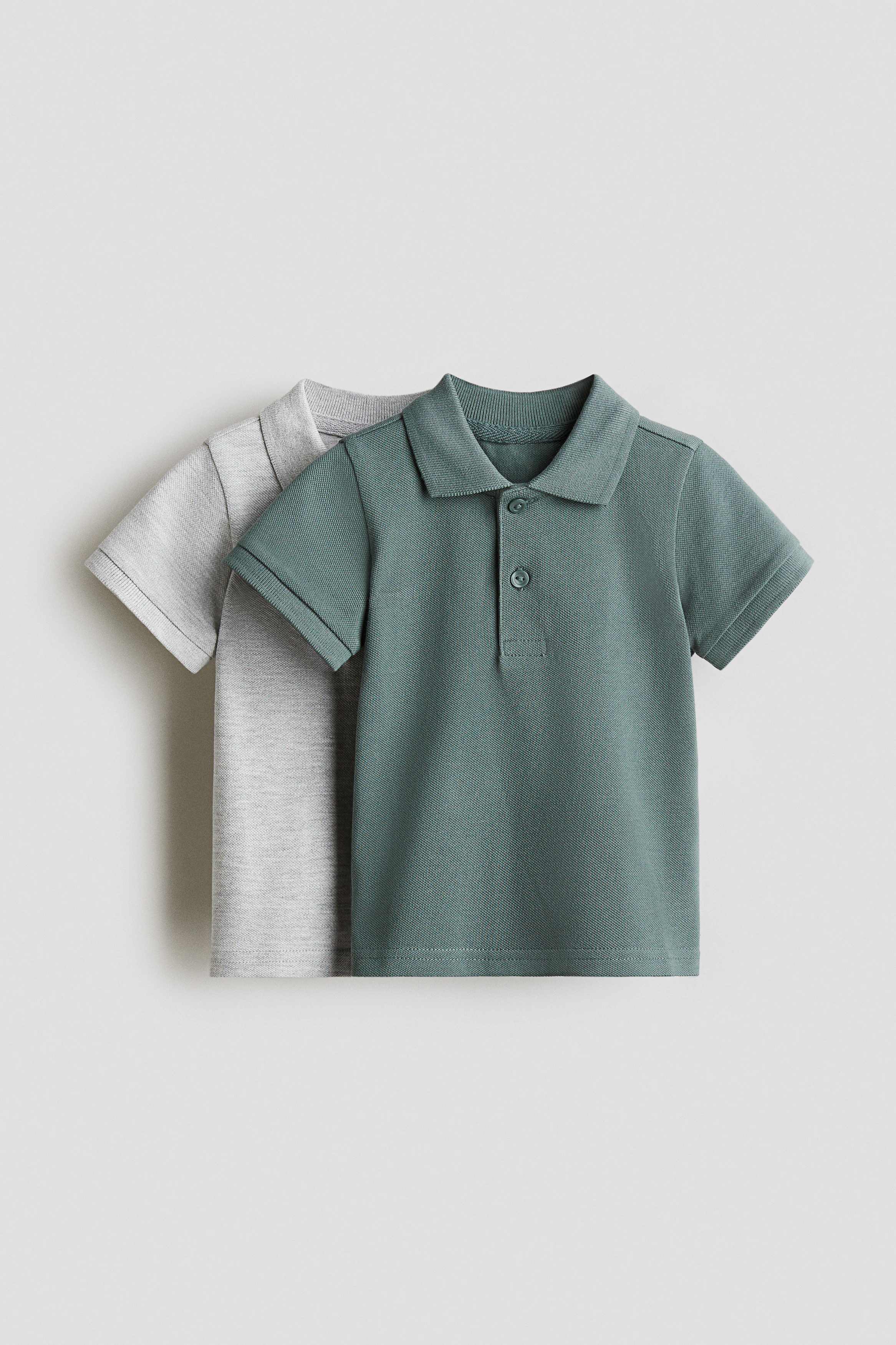 2-pack cotton polo shirts — Dusty green/Light grey marl