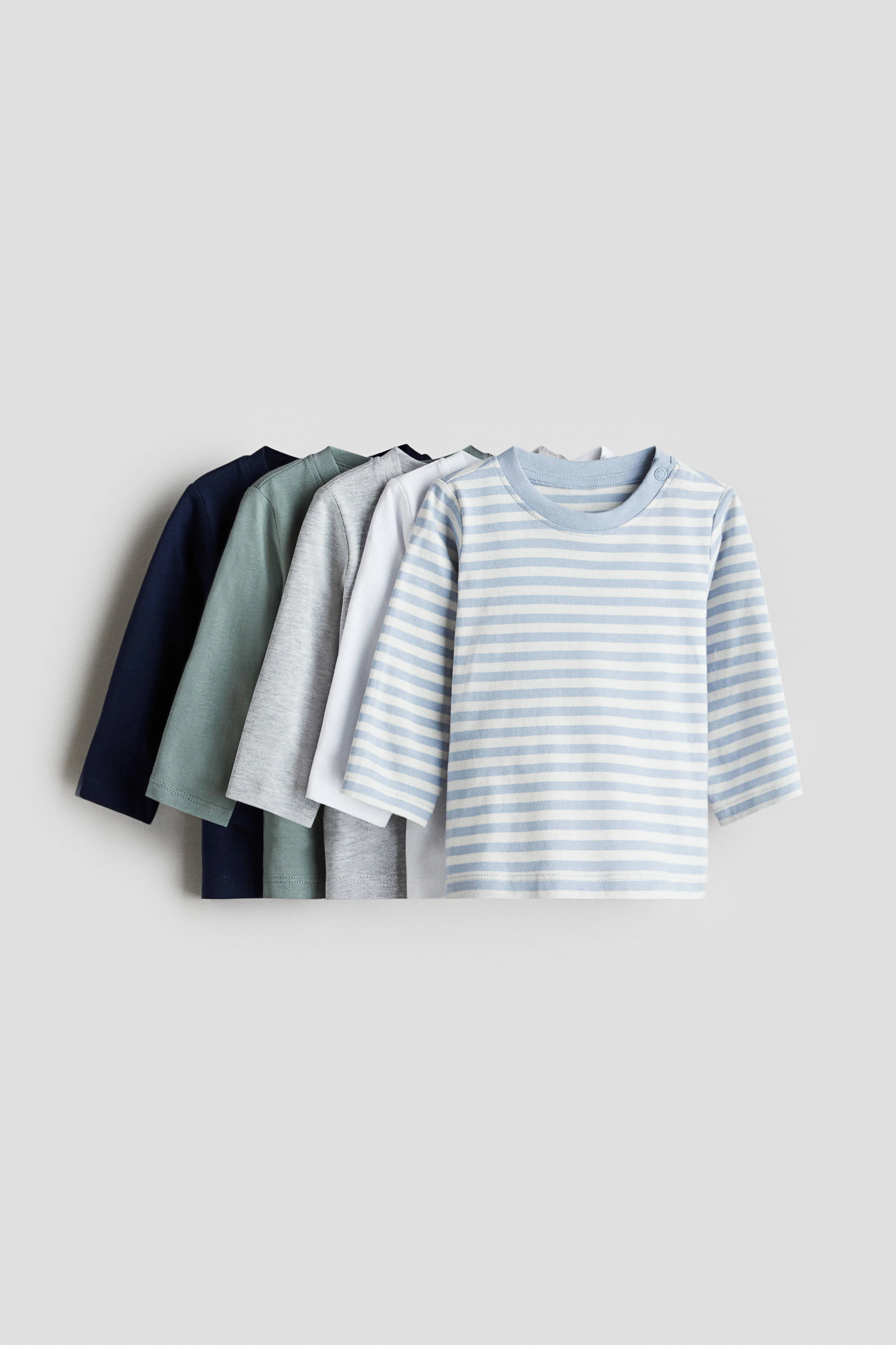 5-pack cotton T-shirts — Light blue/Dusty green striped