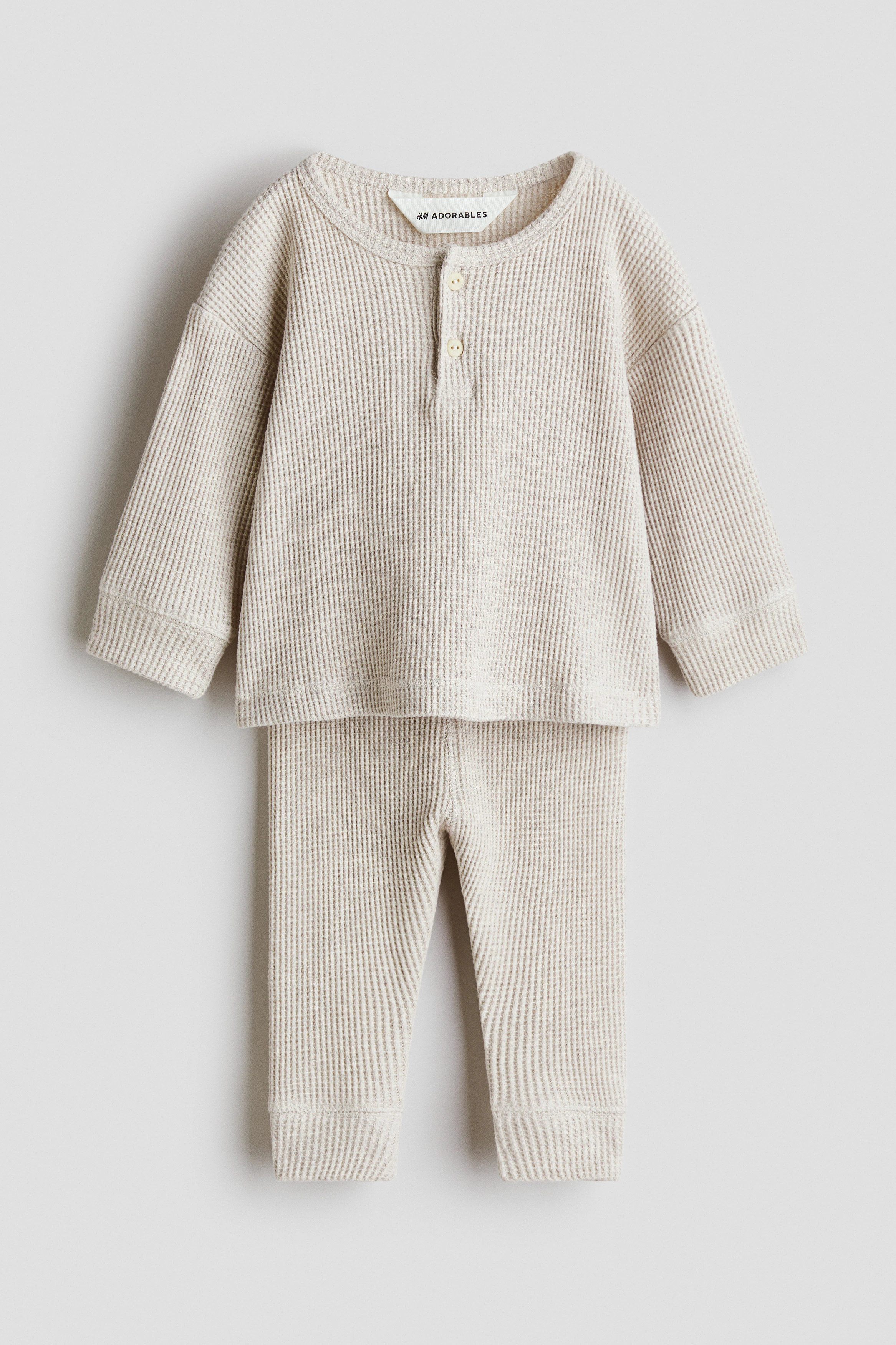 2-piece waffled cotton set — Light beige