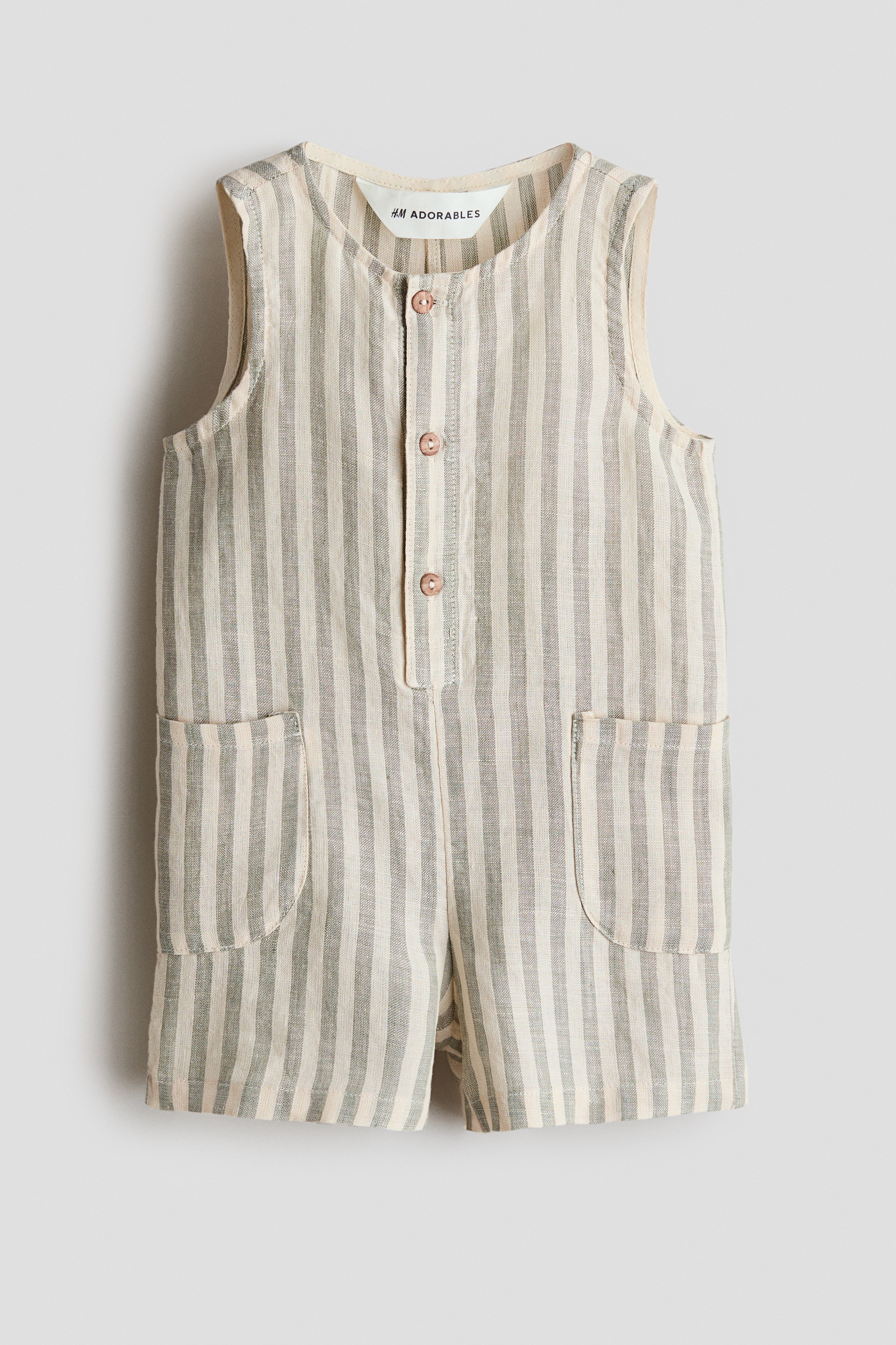 Linen romper suit — Beige/Green striped