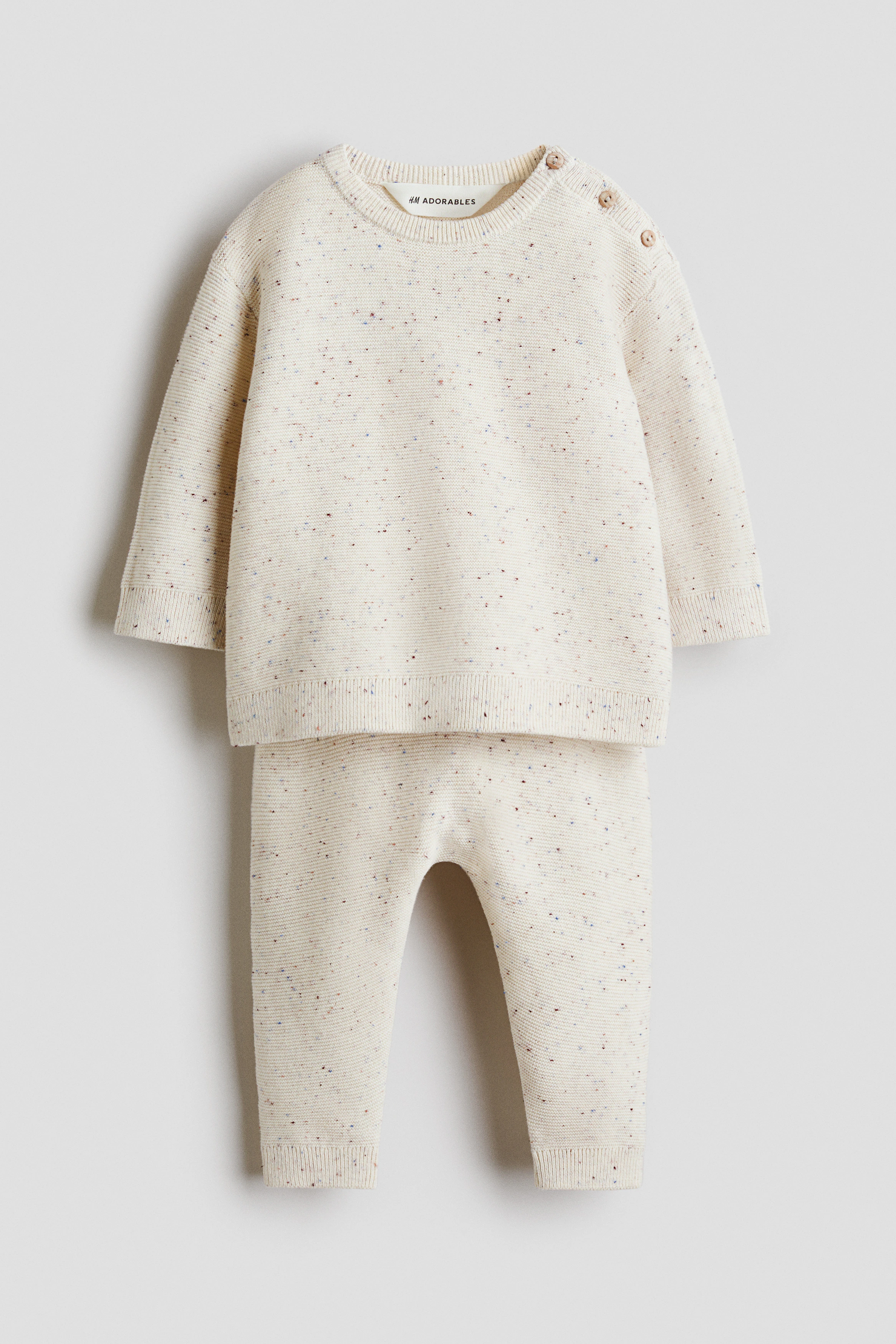 2-piece fine-knit cotton set — Cream/Neps