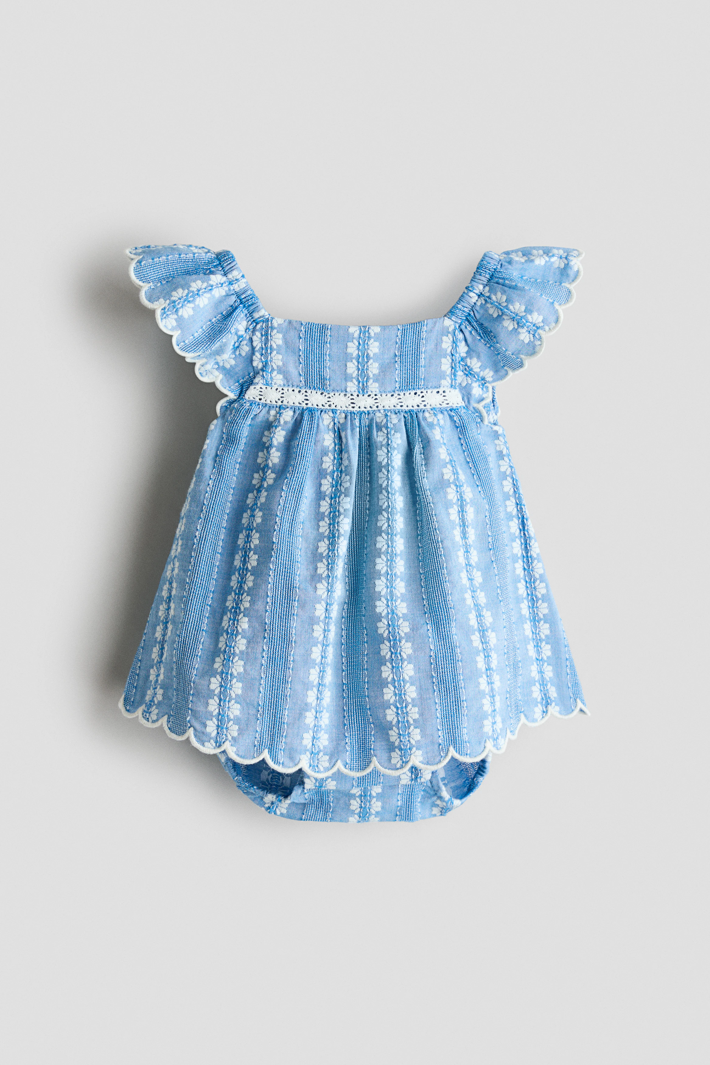 Embroidery-detail bodysuit dress — Light blue/White
