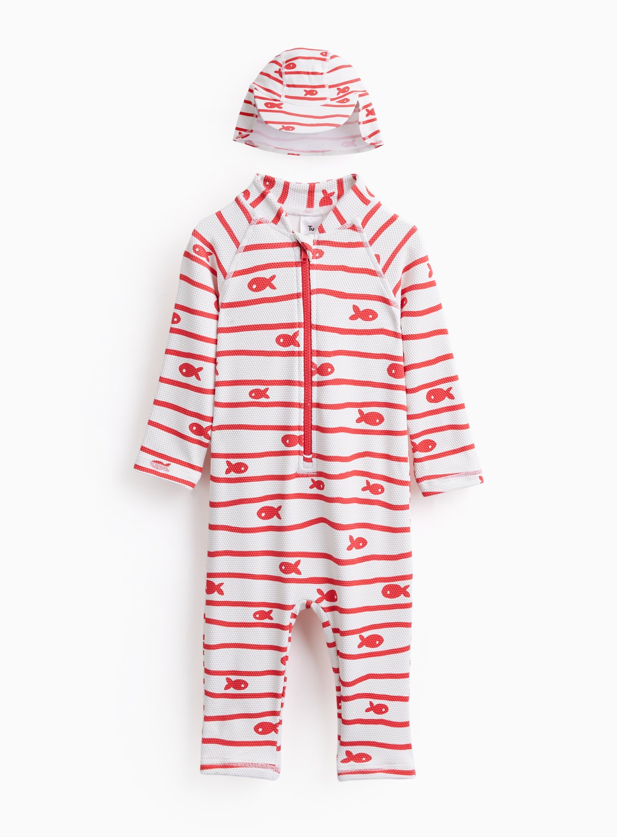 Sardine Print Sun Suit & Keppie Hat Set — Red
